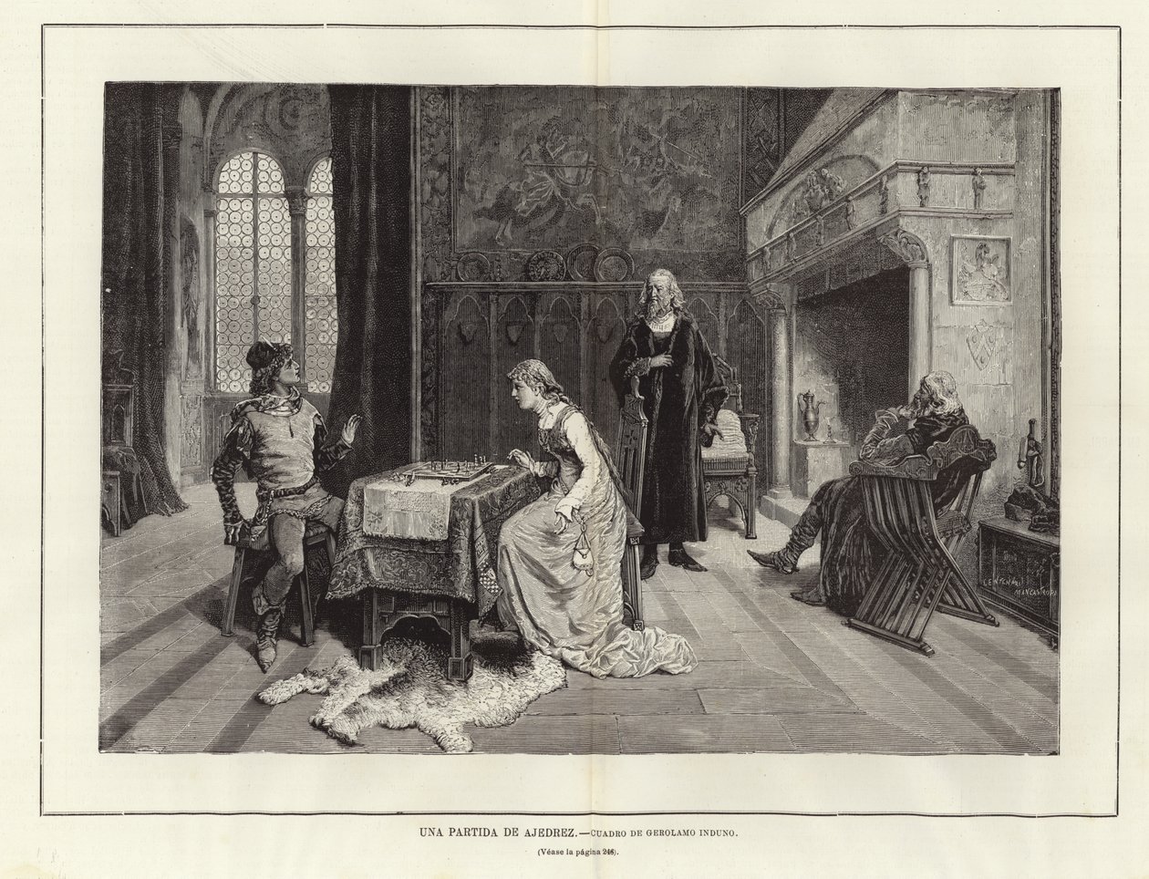 Schaakspel (gravure) door Gerolamo Induno