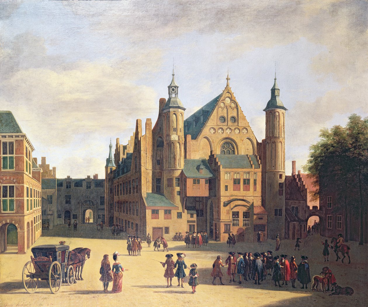 Een stadsplein in Haarlem door Gerrit Adriaensz Berckheyde