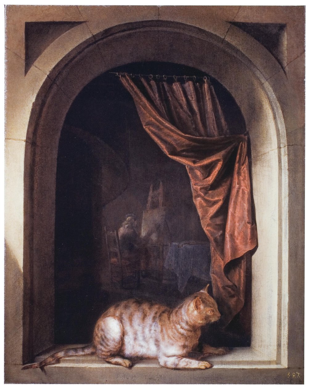 Kat op een richel door Gerrit Dou
