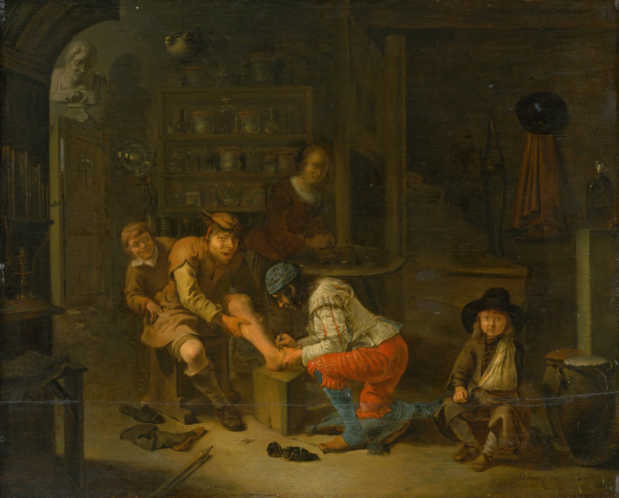 Bij de apotheker, 1656 door Gerrit Lundens
