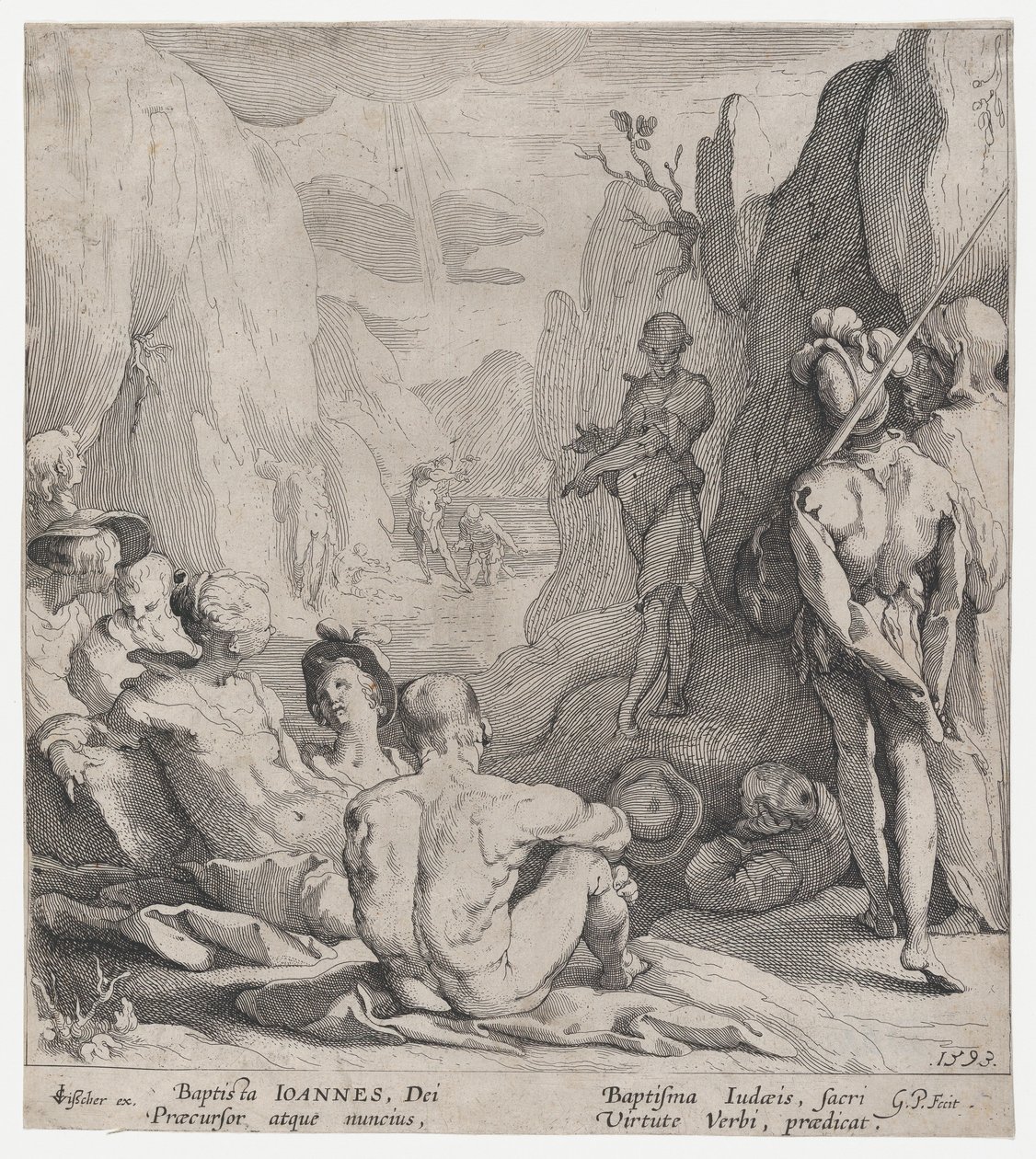 St. Johannes de Doper predikend, 1593 door Gerrit Pietersz Sweelink