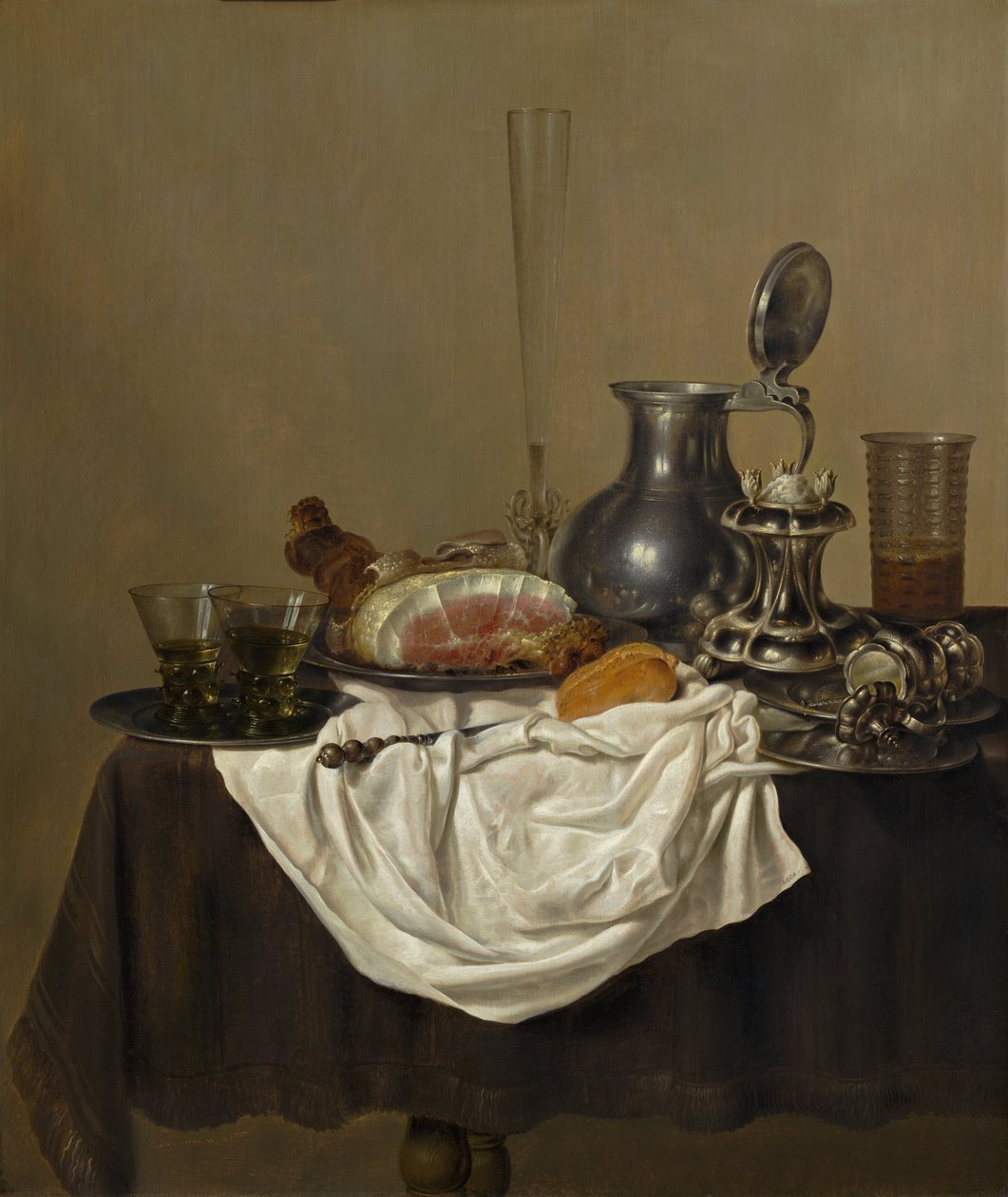 Stilleven met ham, 1650 door Gerrit Willemsz. Heda