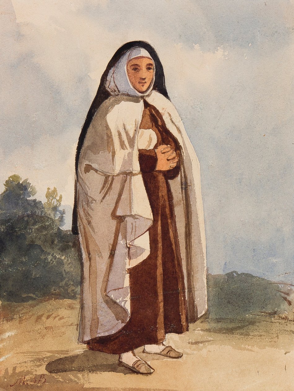 Een non, met toevoegingen door prinses Maria Annunziata di Borbone (1843-1871) door Giacinto Gigante