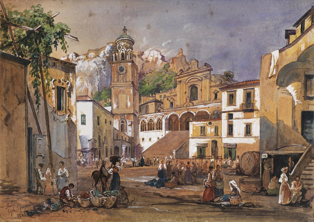 Marktscène in Amalfi door Giacinto Gigante