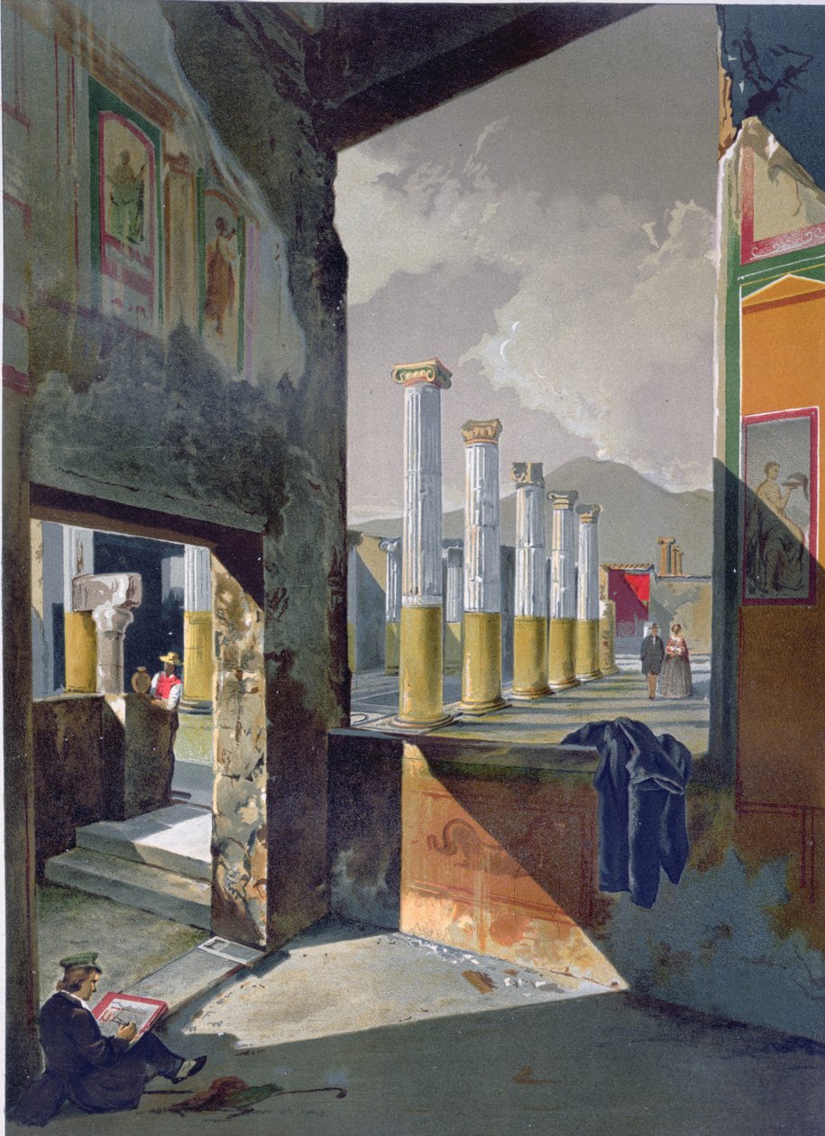 Toeristen Bezoeken en Schetsen in Pompeii, ca. 1860 door Giacinto Gigante