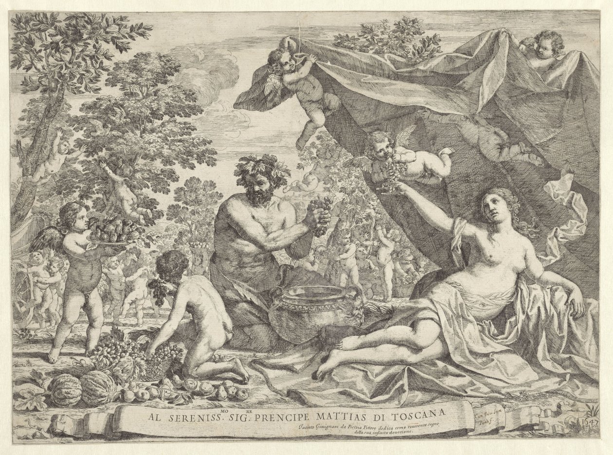 De wijnoogst door Giacinto Gimignani