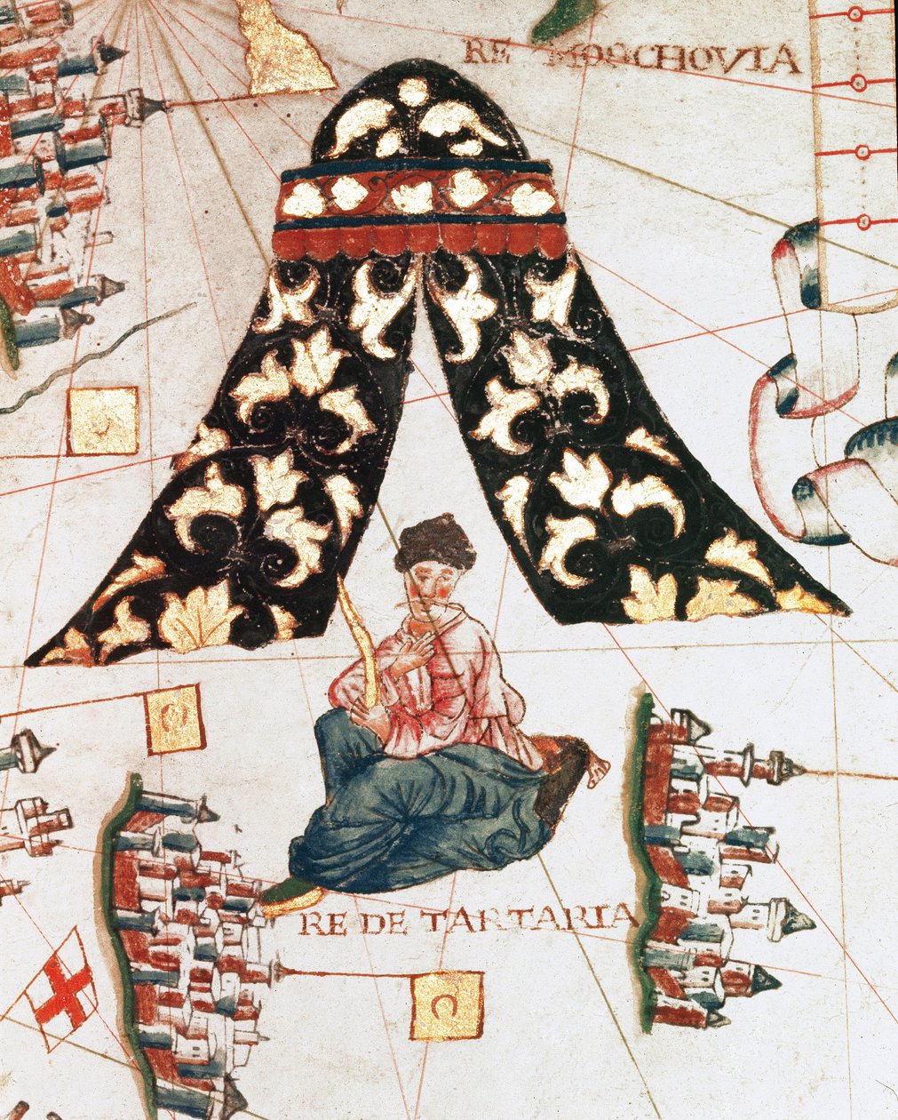 De koning van de Tartaren (Miniatuur, ca. 1563) door Giacomo Maggiolo