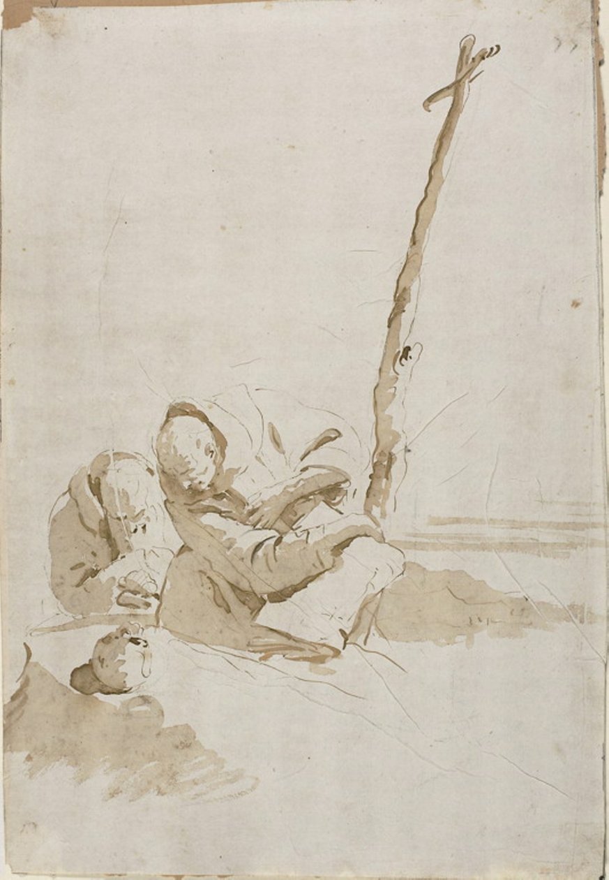 Twee monniken die een schedel overdenken door Giambattista Tiepolo