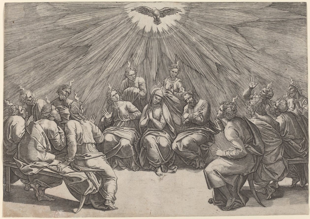 Pinksteren door Gian Jacopo Caraglio after Raphael