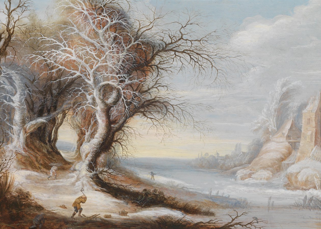 Een winterlandschap met houthakker door Gijsbrecht Leytens