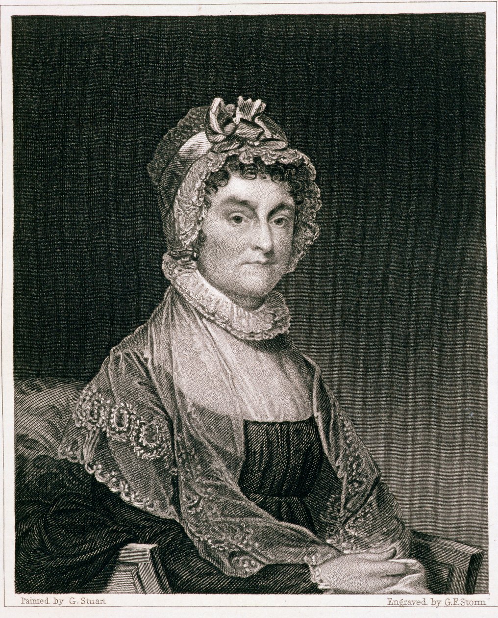 Abigail Adams, gegraveerd door G.F. Storm door Gilbert Stuart