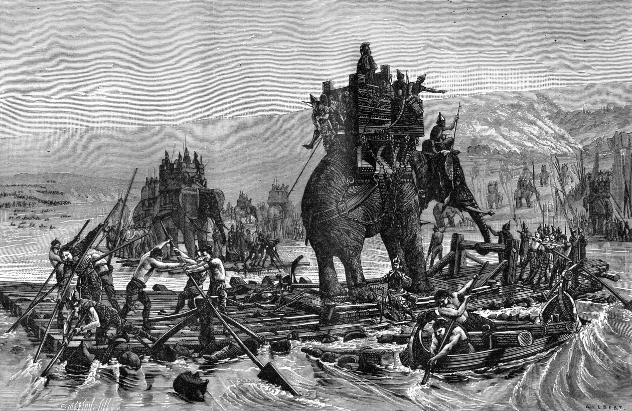 Hannibal steekt de Rhône over, 218 v.Chr., 1882-1884 door Gilbert