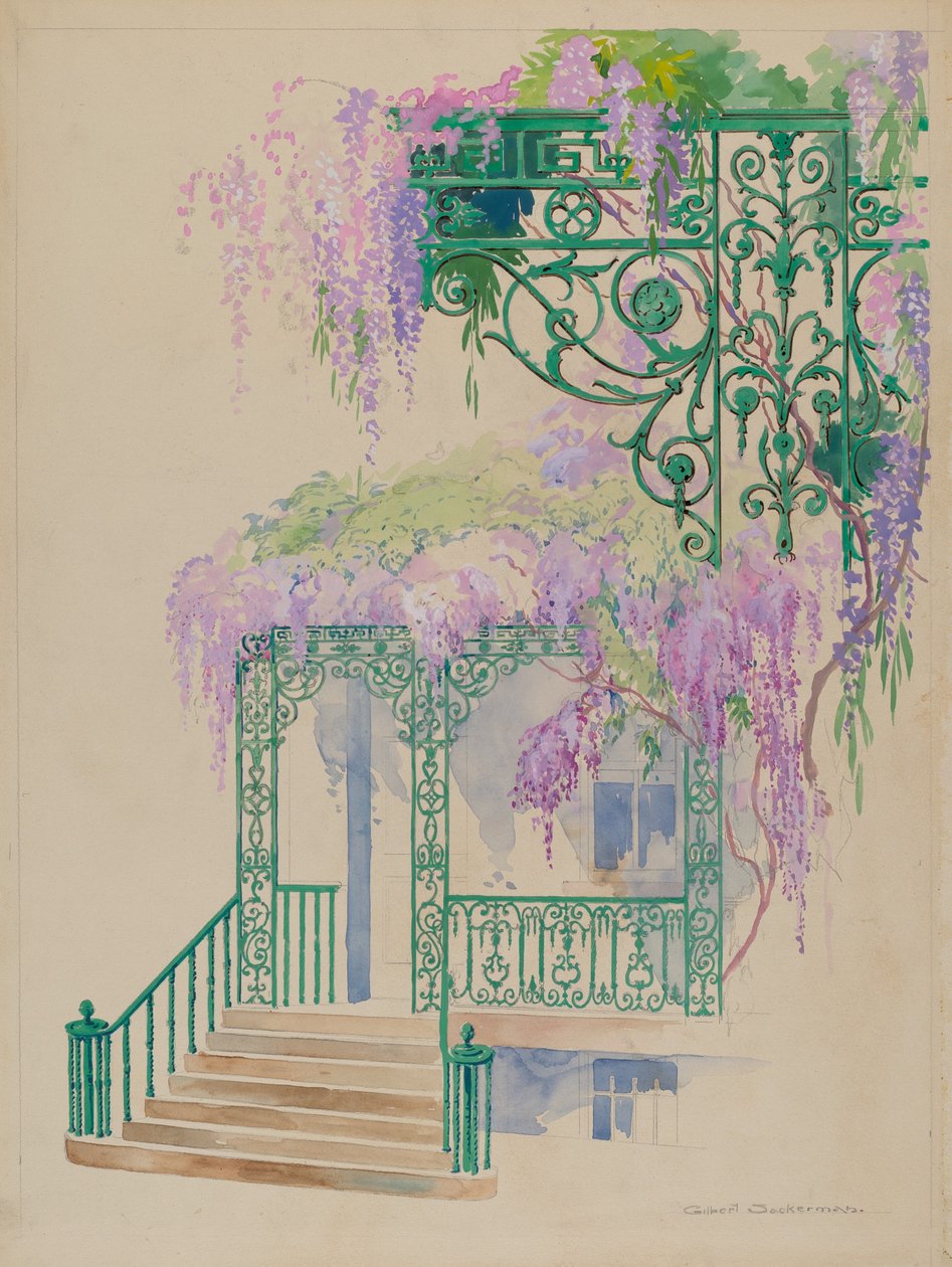 Gietijzeren verandahek, c. 1936 door Gilbert Sackerman
