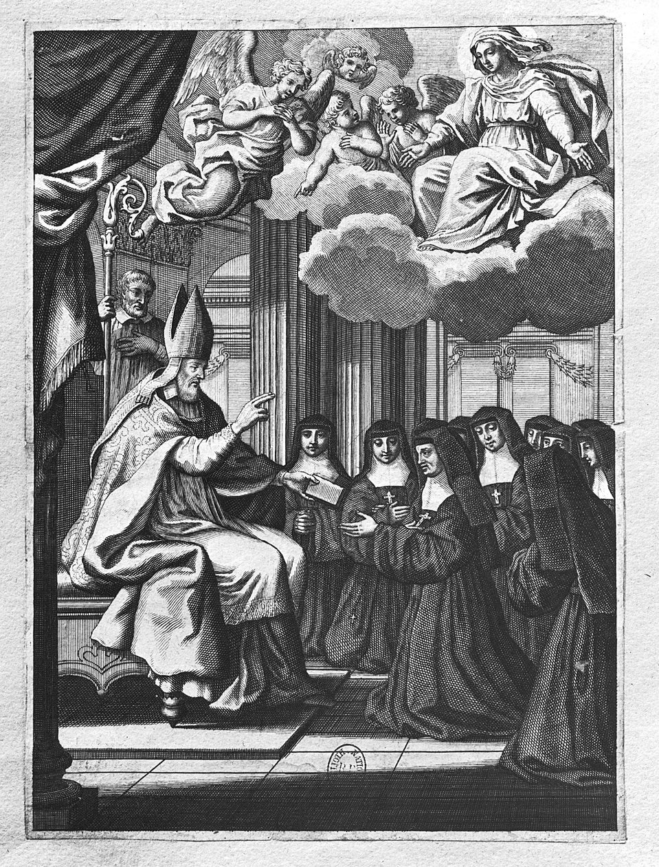 St. Francois de Salles (1567-1622) geeft de Regel van de Visitatie aan St. Jeanne de Chantal (1572-1641) door Gilles Rousselet