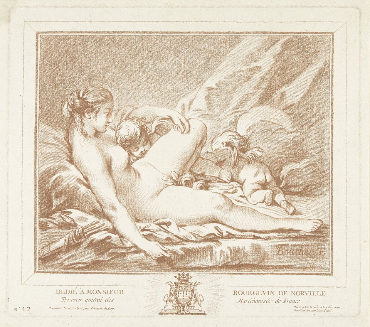 Liggende Venus met Amor en Anteros door Gilles Demarteau
