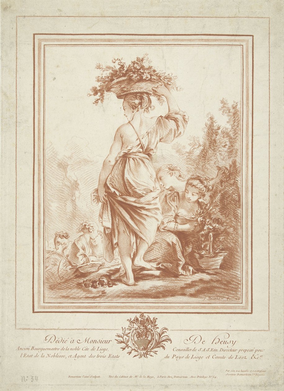 Vrouw met bloemenmand in tuin door Gilles Demarteau