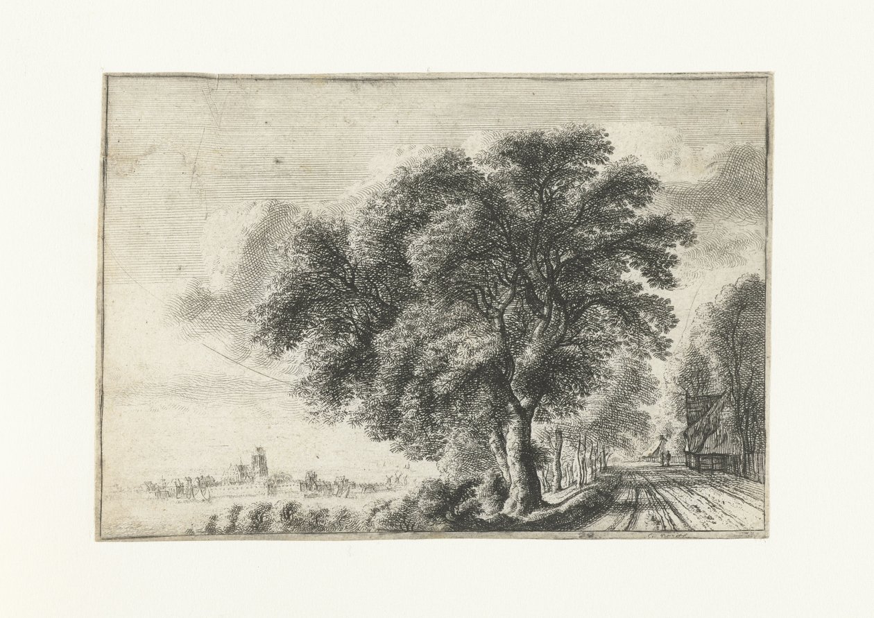 Landschap met gezicht op Dordrecht links door Gilles Neyts