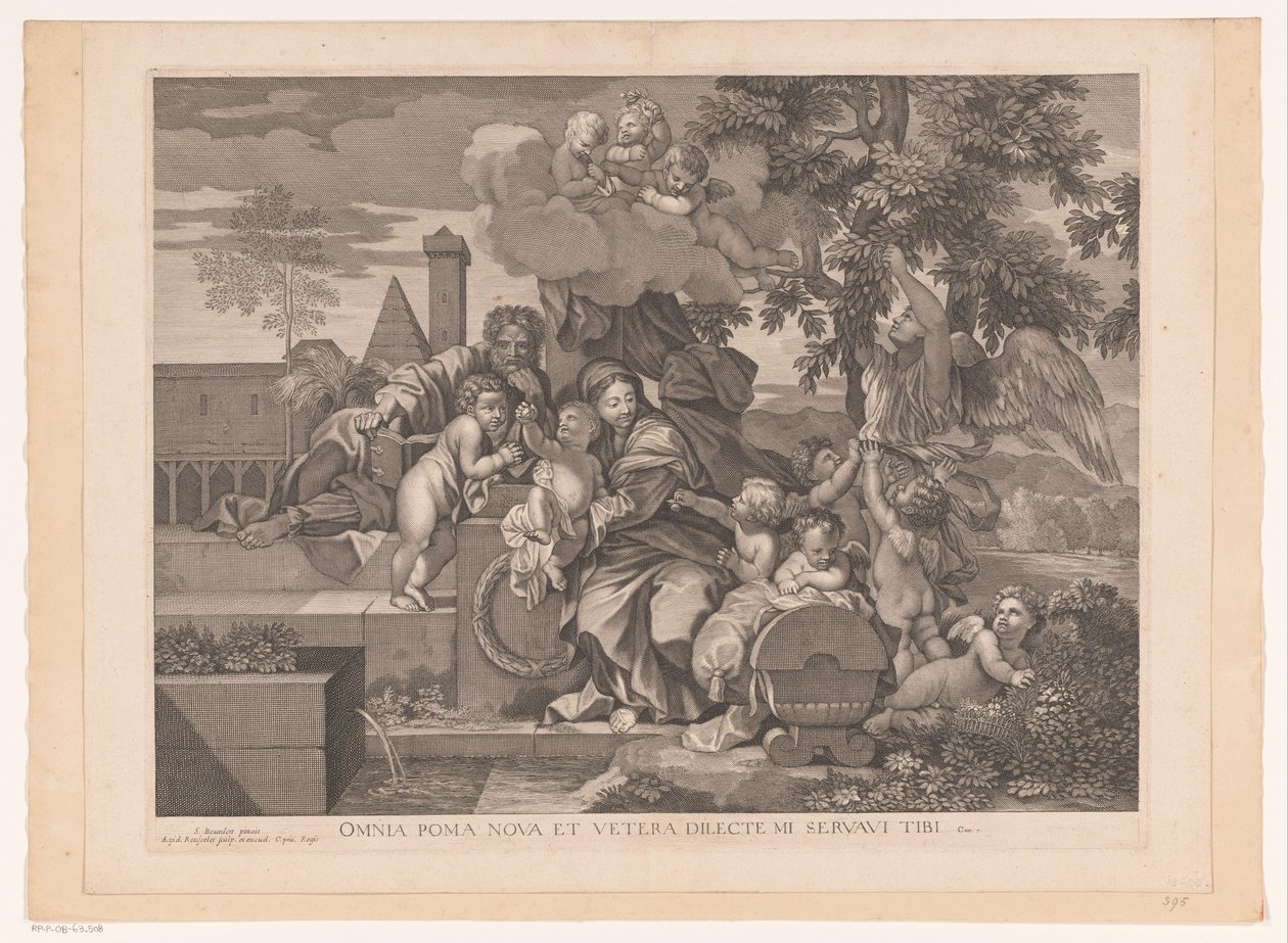 Heilige Familie met putti bij appelboom door Gilles Rousselet