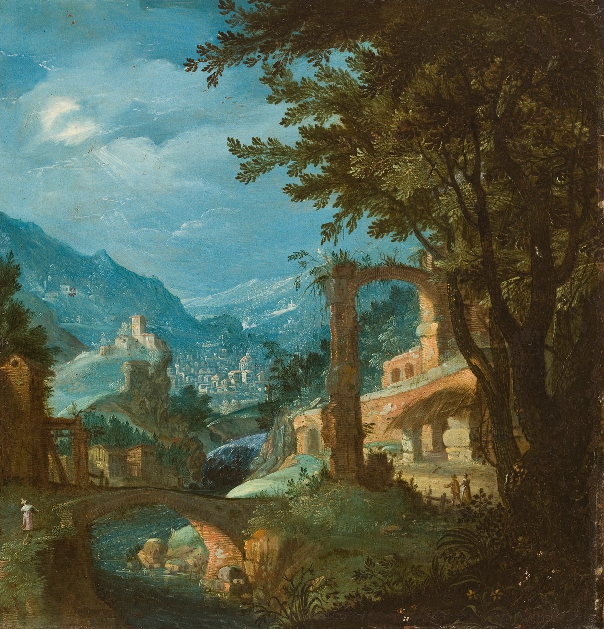 Landschap met brug door Gillis van Valckenborch