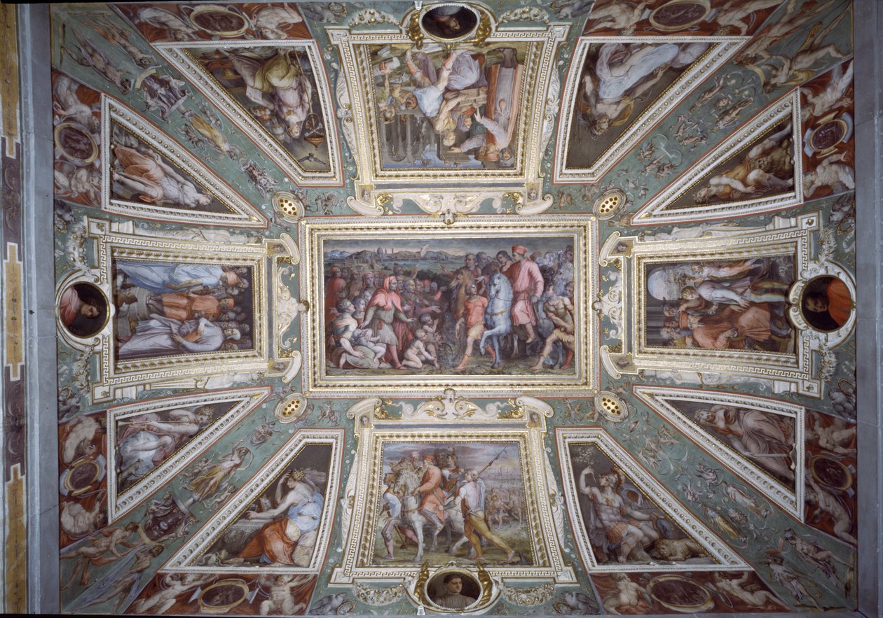 Het plafond van de Sala di Cosimo Il Vecchio met Cosimo de