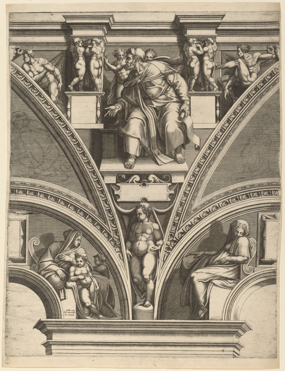De Profeet Ezechiël door Giorgio Ghisi after Michelangelo