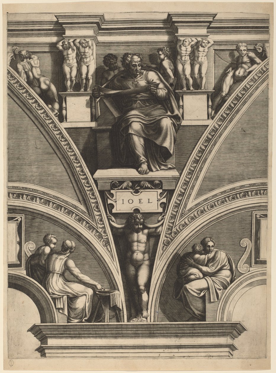 De Profeet Joël door Giorgio Ghisi after Michelangelo