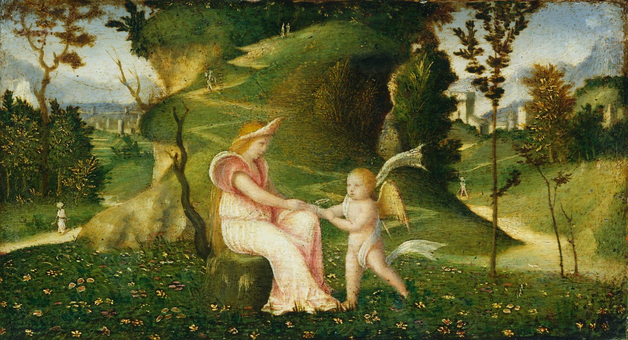 Venus en Cupido in een landschap door Giorgione da Castelfranco