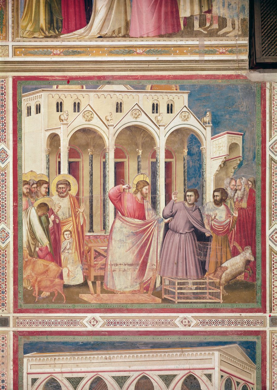 Jezus verjaagt de kooplieden uit de tempel, c.1303-05 door Giotto di Bondone