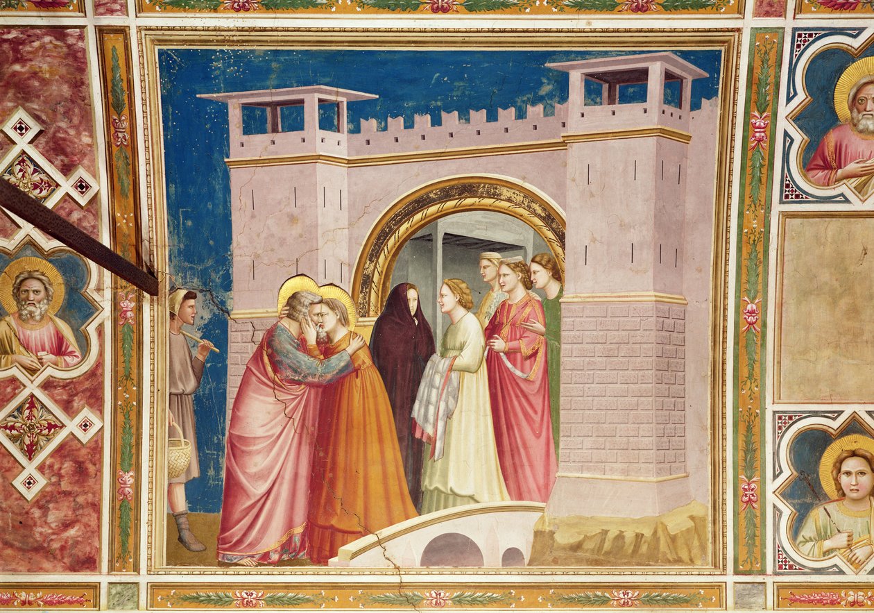 De Ontmoeting van Joachim en Anna bij de Gouden Poort, c.1305 door Giotto di Bondone