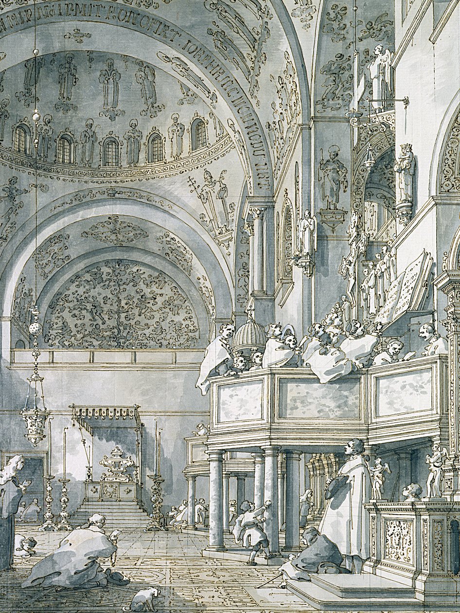Het koor zingt in de Basiliek van San Marco, Venetië, 1766 door Giovanni Antonio Canal