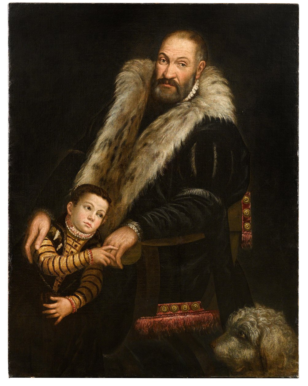 Portret van een heer en een kind met een hond door Giovanni Antonio Fasolo