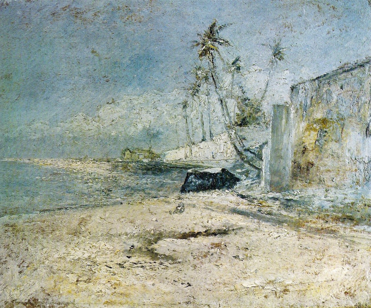 Palmbomen aan Zee, Strand van São Roque in Paquetá door Giovanni Battista Castagneto