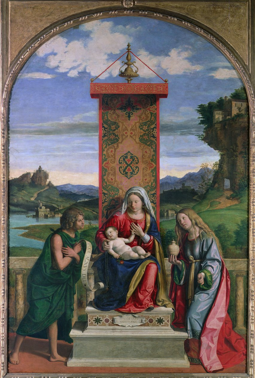 Madonna en Kind met St. Johannes de Doper en Maria Magdalena door Giovanni Battista Cima da Conegliano