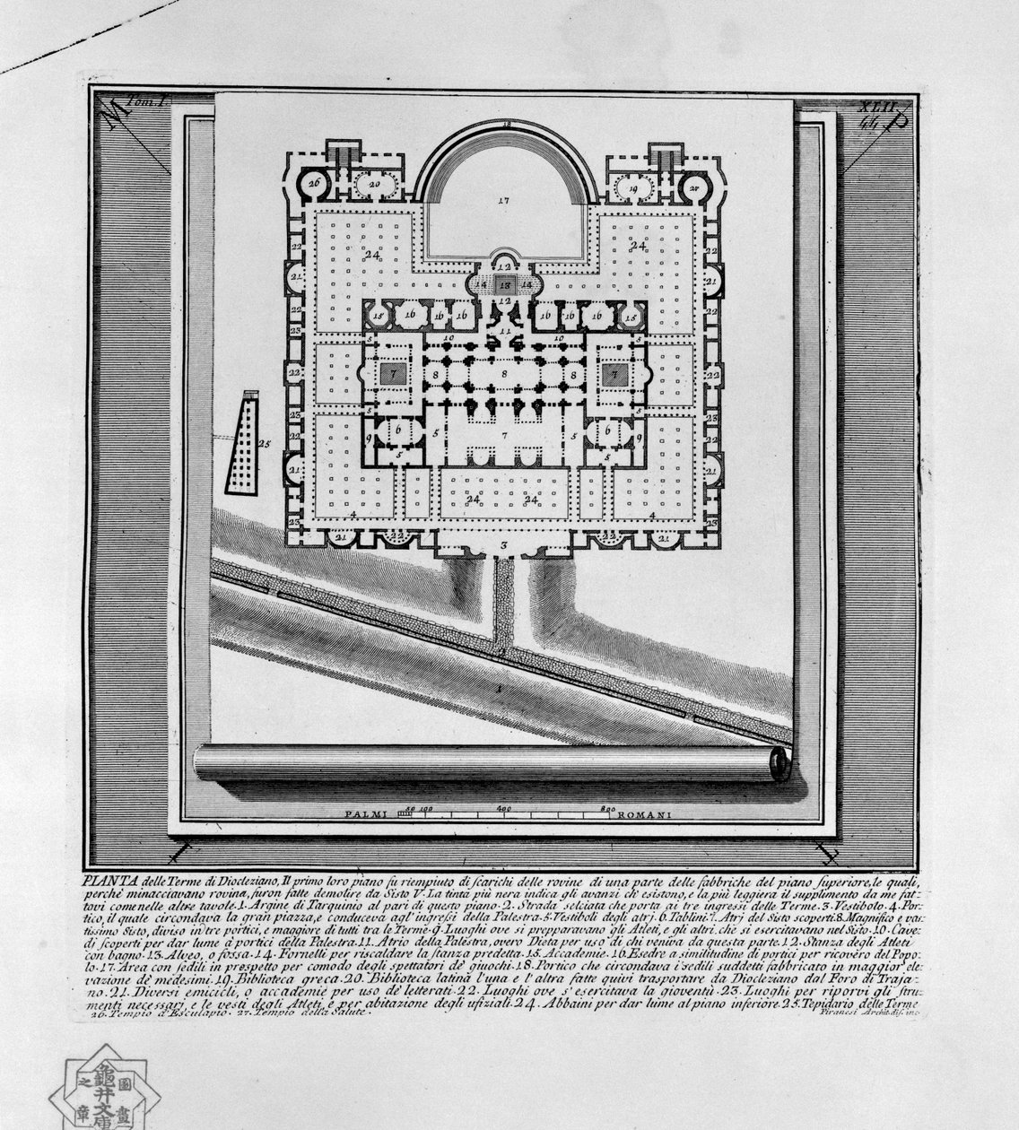 Plan van de Baden van Diocletianus (Rome) door Giovanni Battista Piranesi