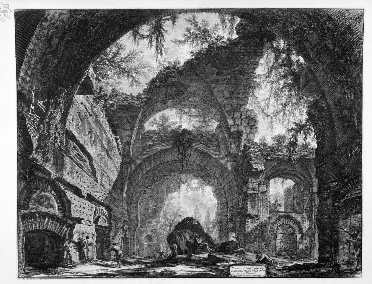 Ruïnes van een galerij van standbeelden in de Villa Adriana in Tivoli door Giovanni Battista Piranesi