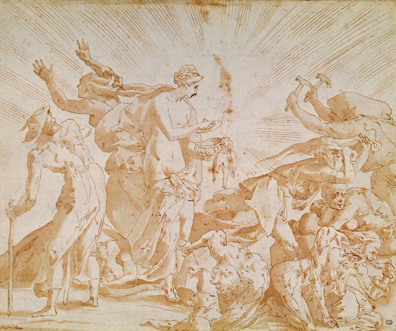 Pandora opent de doos door Giovanni Battista Rosso Fiorentino