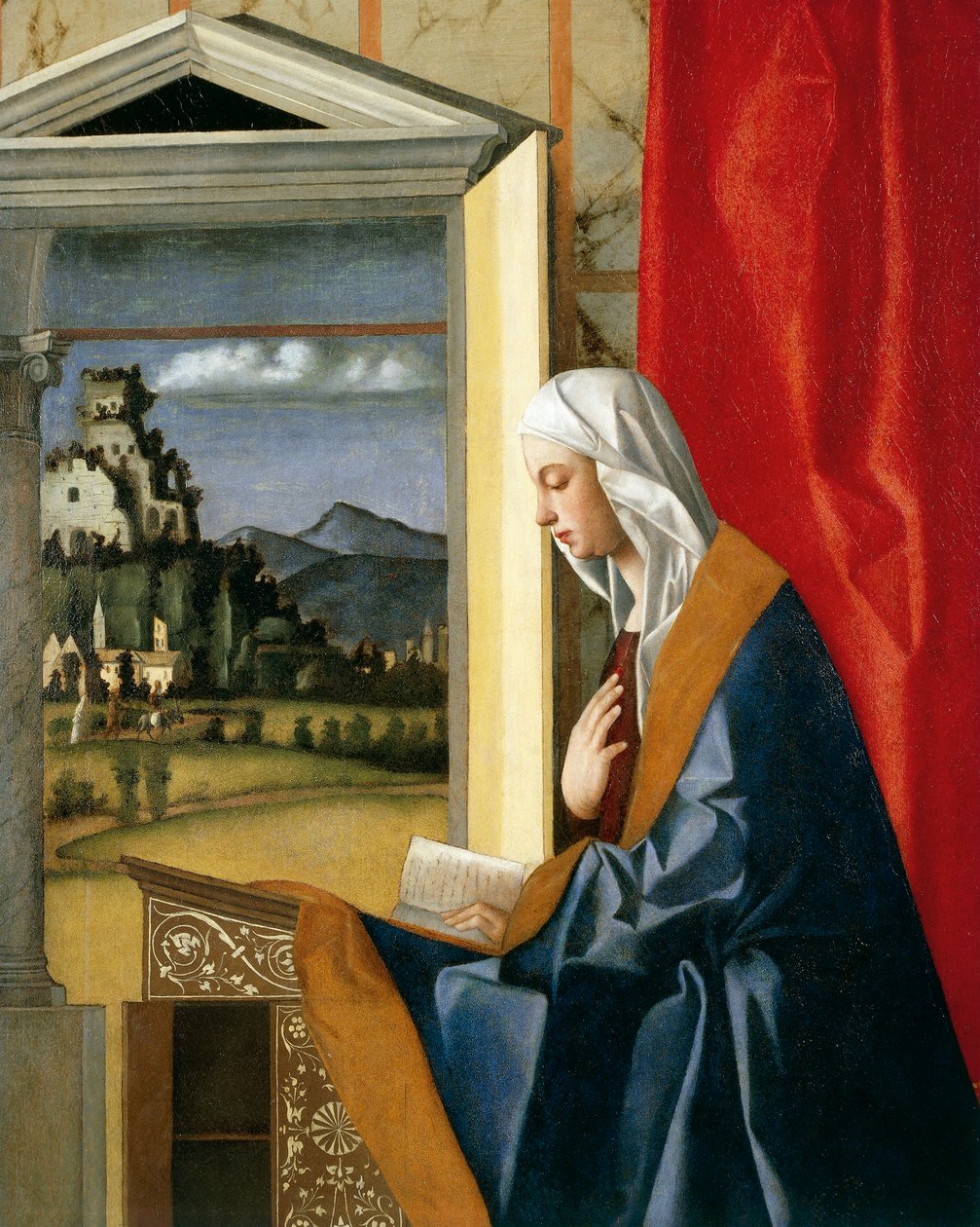 Maagd van de Aankondiging, van het Aankondigingsdiptiek (na restauratie) door Giovanni Bellini
