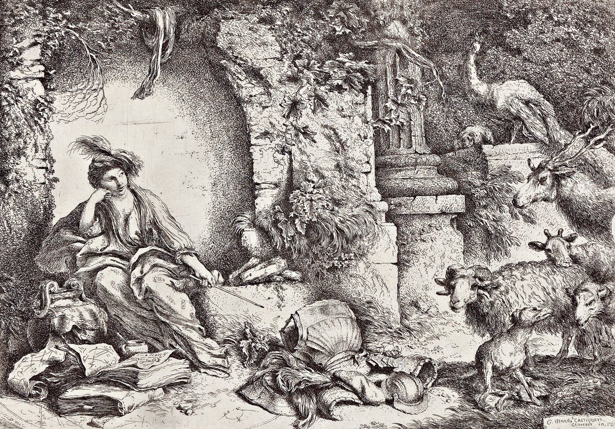Circe met metgezellen van Odysseus veranderd in dieren door Giovanni Benedetto Castiglione