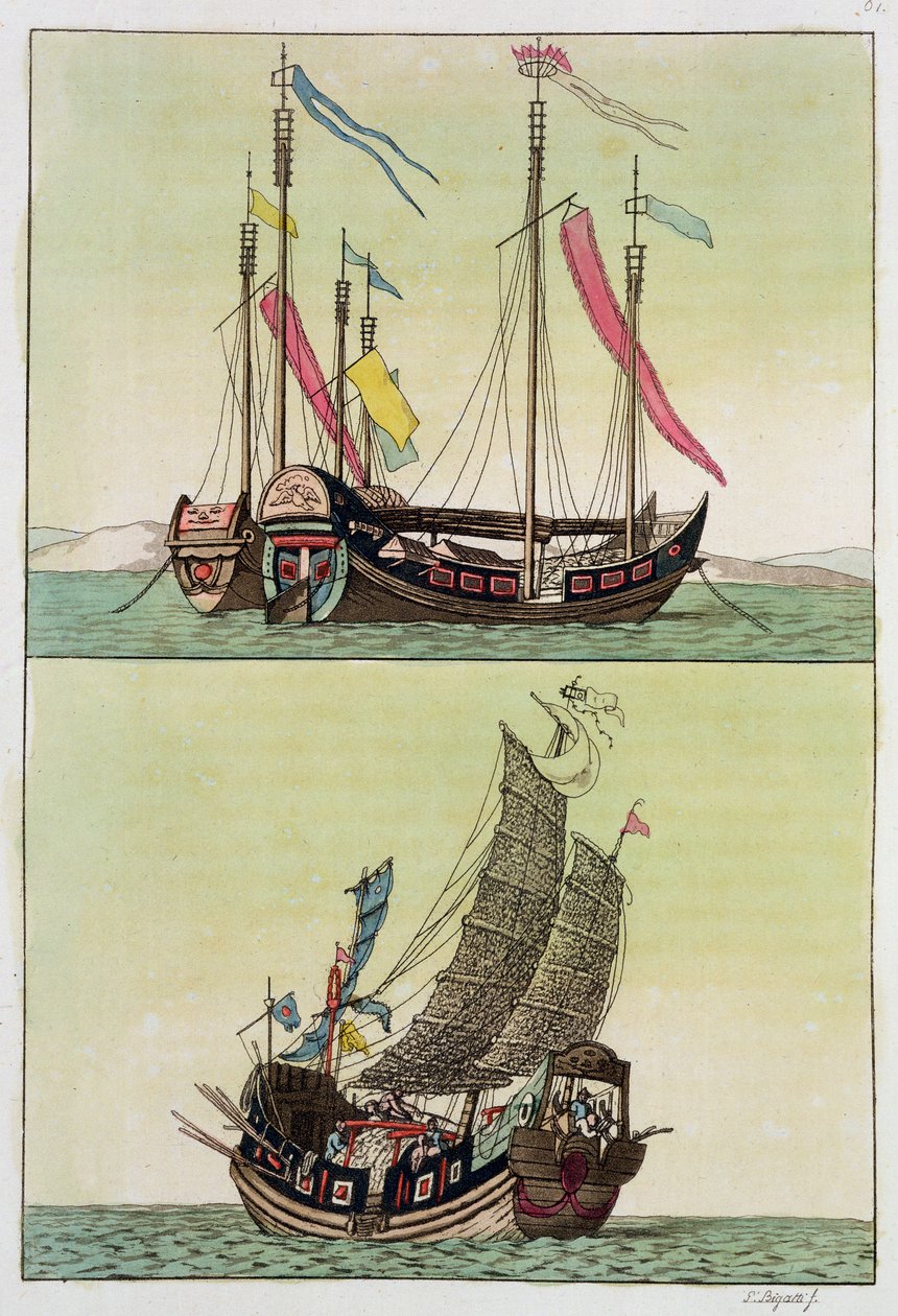 Twee soorten Chinese jonken, illustratie uit 