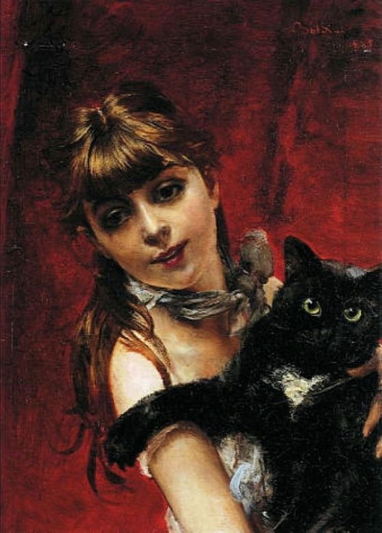 Meisje met een zwarte kat door Giovanni Boldini