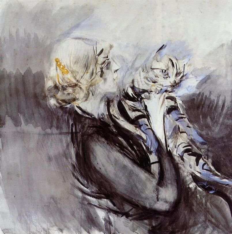 De dame met een kat door Giovanni Boldini