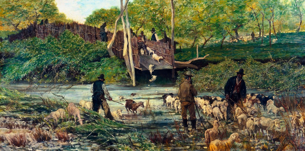 Schapen springen (Il salto delle pecore) door Giovanni Fattori