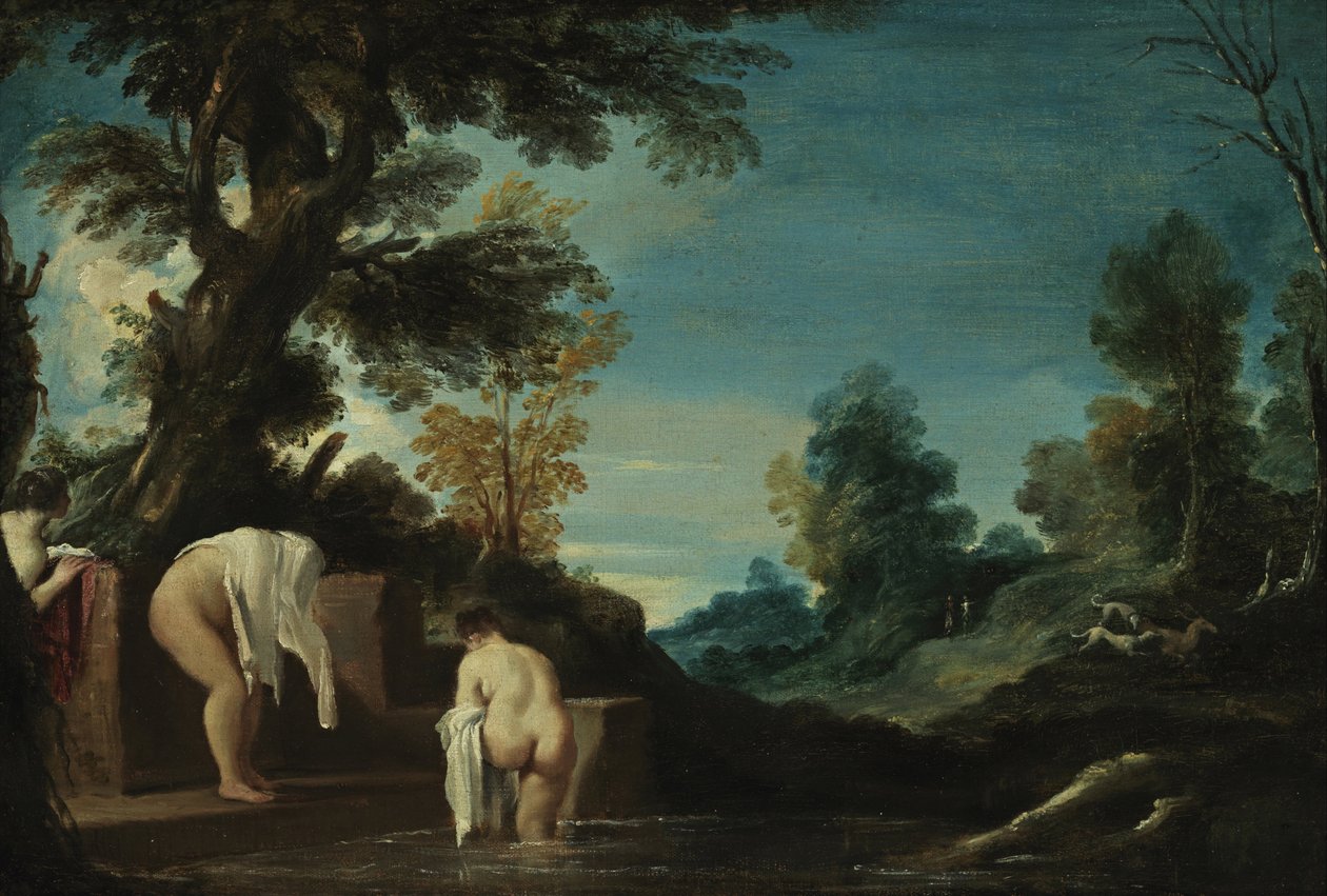Landschap met badende vrouwen door Giovanni Francesco Barbieri