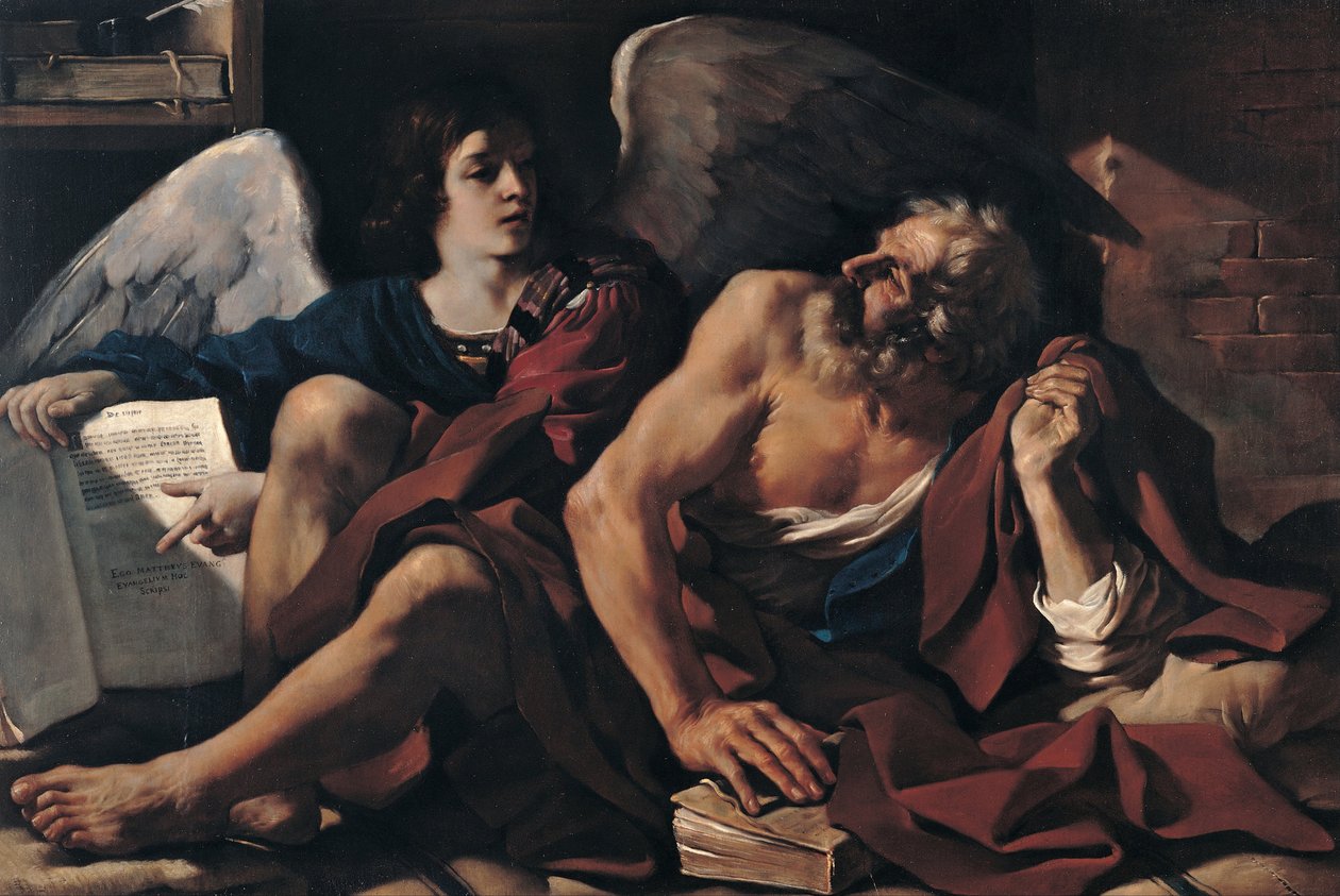 Sint Matteüs en de engel door Giovanni Francesco Barbieri