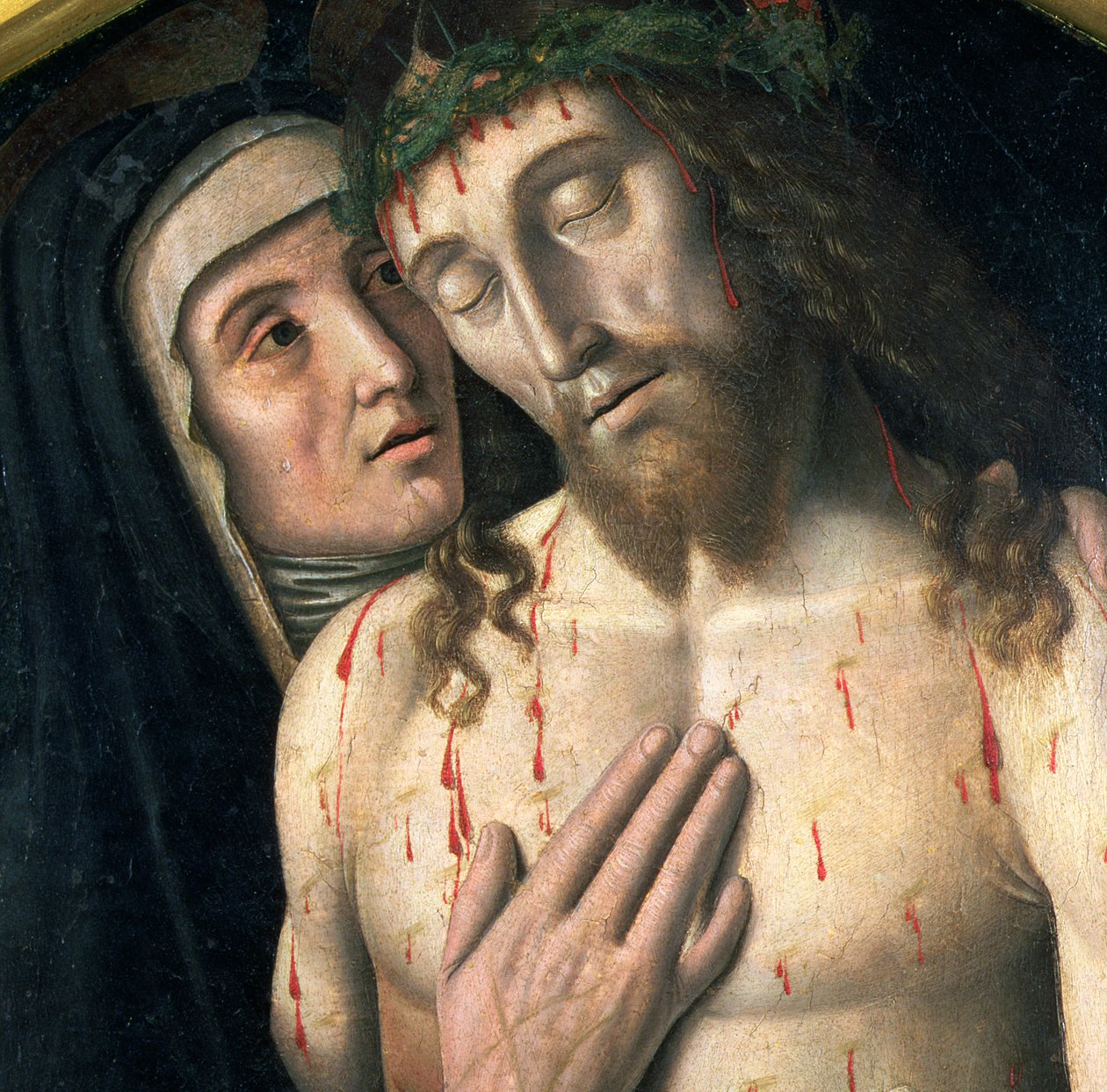 Rouw om de dode Christus (detail) door Giovanni Santi or Sanzio