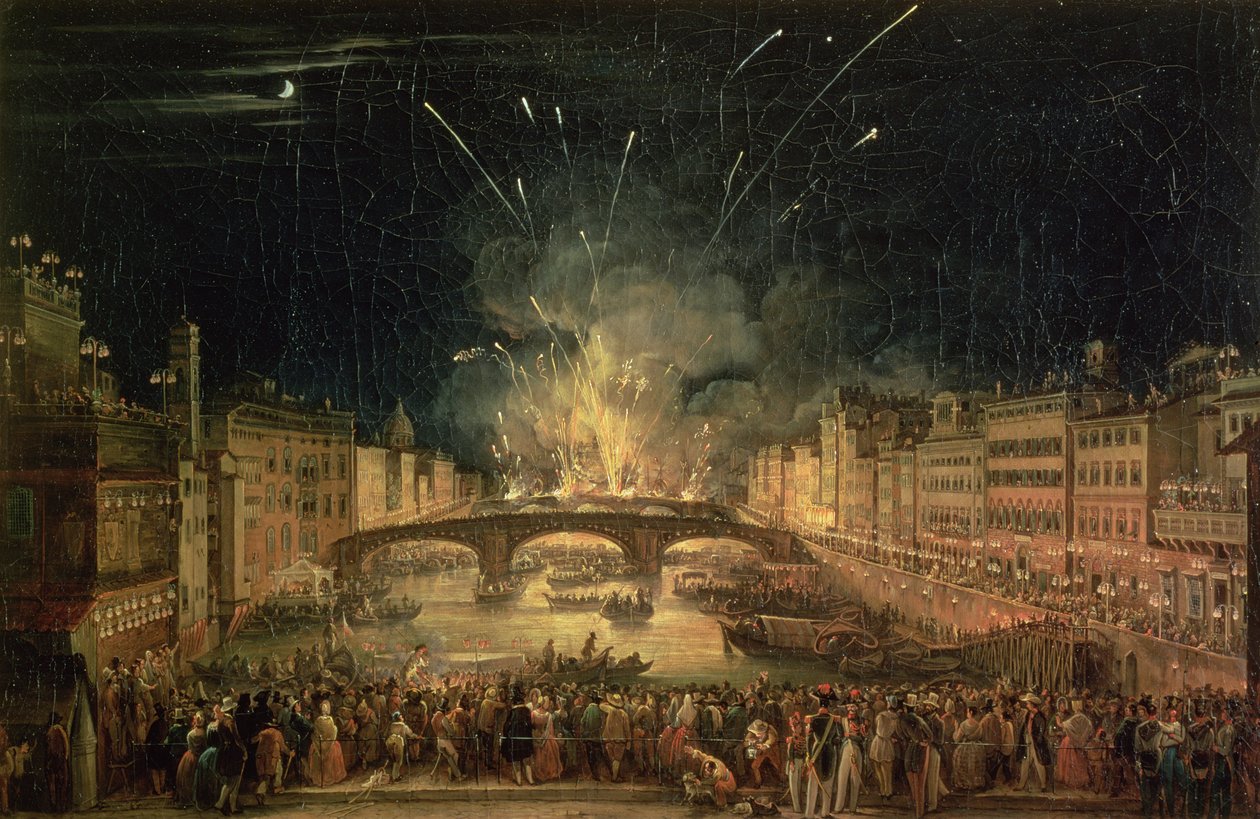Vuurwerk boven de Arno door Giovanni Signorini