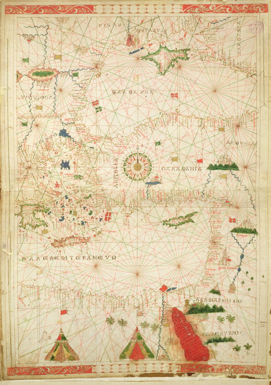 De Oostelijke Middellandse Zee, uit een nautische atlas, 1520 door Giovanni Xenodocus da Corfu
