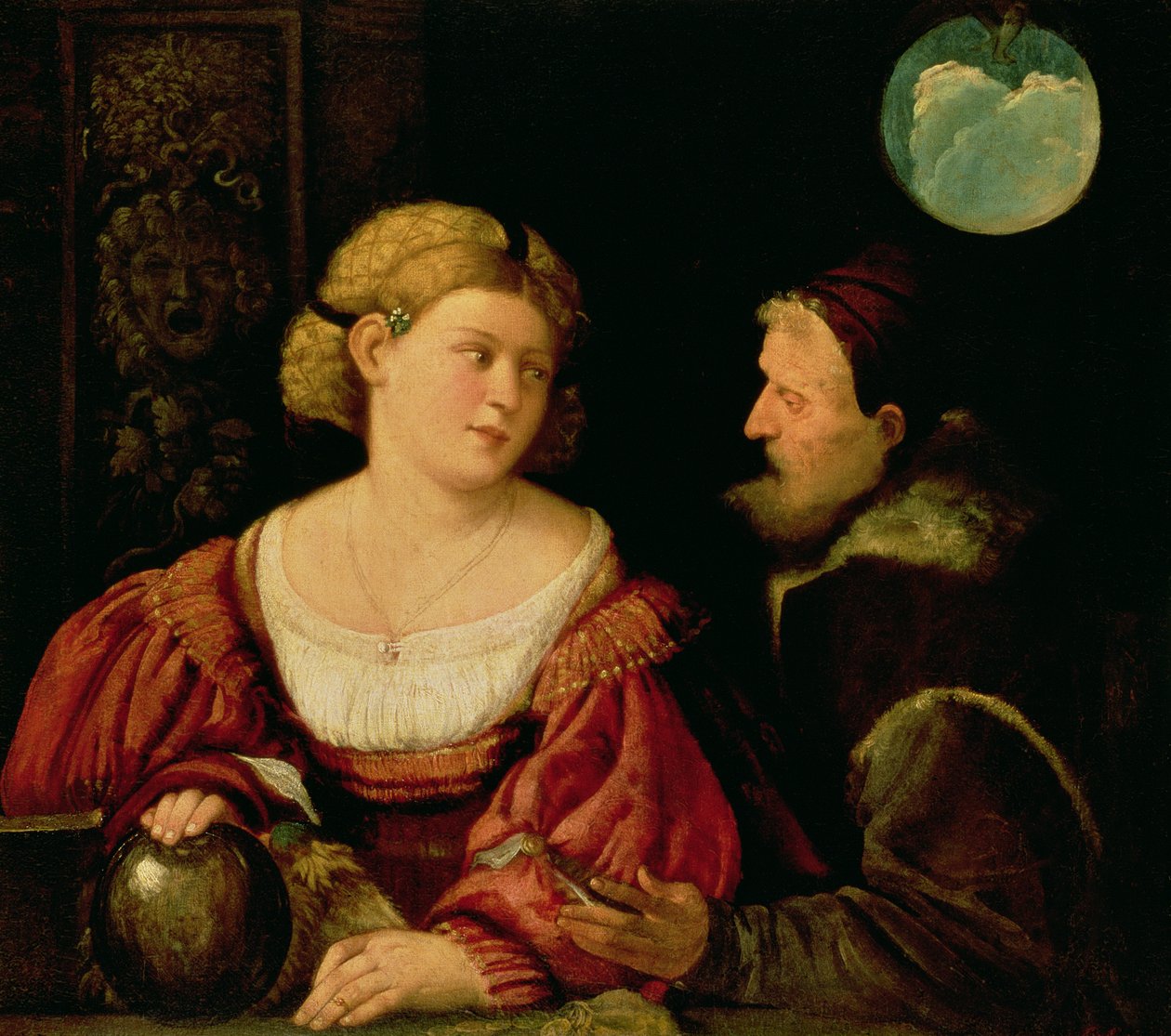Verleiding (Allegorie van jeugd en ouderdom) ca. 1515 door Giovanni de Busi Cariani