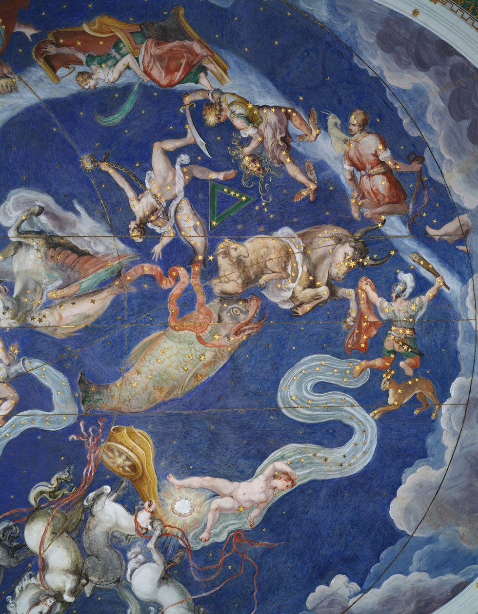 Astrologisch plafond, in de Sala del Mappamondo door Giovanni de Vecchi