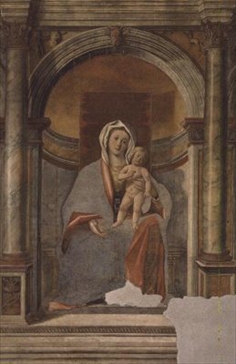 Madonna en Kind (fresco) door Giovanni Buonconsiglio